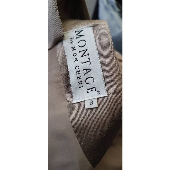 Montage By Mon Cheri Womens 2 piece Dress With  Jacket Beige Floral Keyhole 8 - Picture 2 of 10